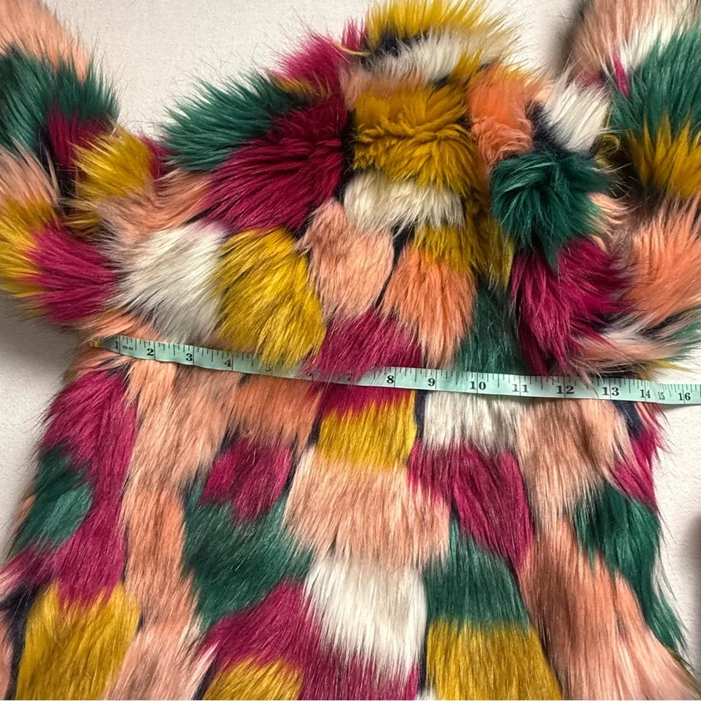 Milly Minis Girls Faux Fur Colorblock Jacket Size 4 Multicolor Patchwork Coat - Picture 5 of 10